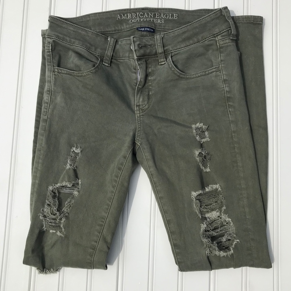American Eagle Green Ripped Jeans